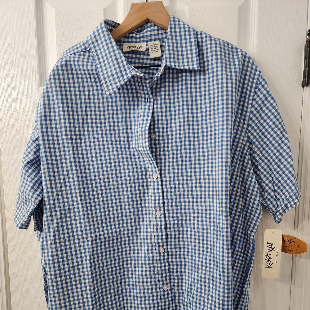 KRAZY KAT WOMAN 3X BLUE CHECKER TOP (BUNDLE AND SAVE)